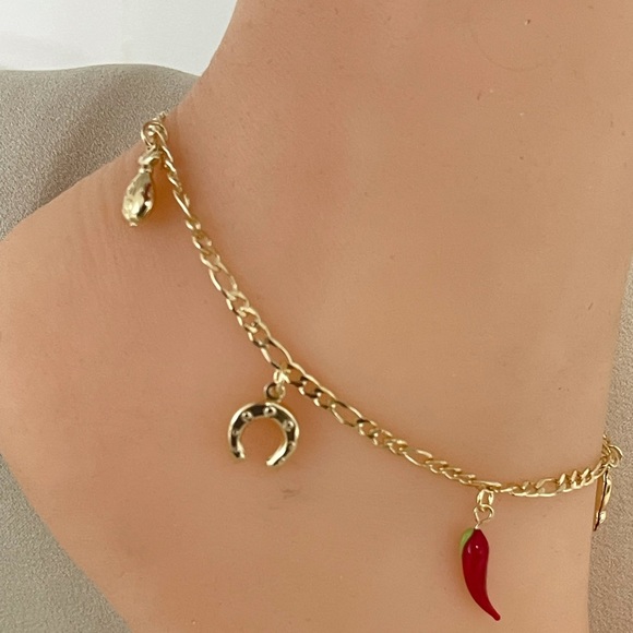 18k Gold Filled Charms Anklet - Picture 1 of 7